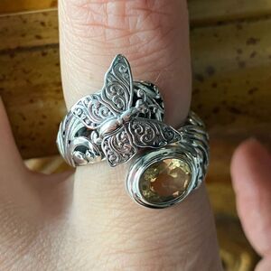 Brazilian Citrine Sterling Silver Butterfly Ring Size 8